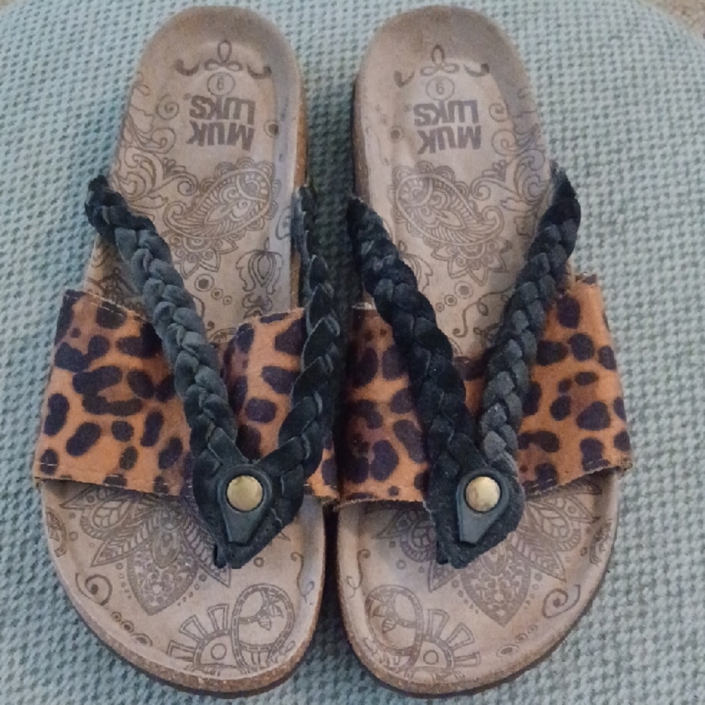 Never Worn Muk Luks Animal Print Sandals with Braided Straps